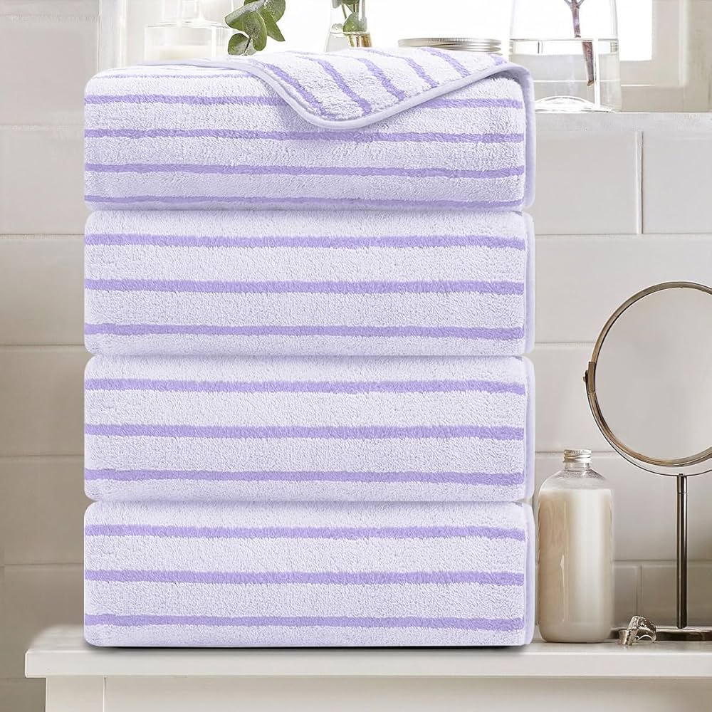 Amazon.com: 4 Pcs Light Purple Cabana Stripe Large Bath